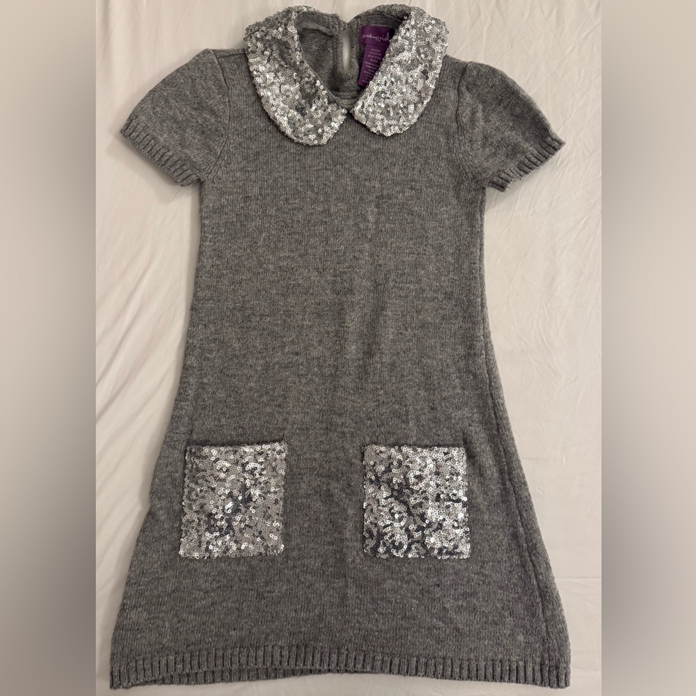 Gray Sequin Collar Kids Dress
